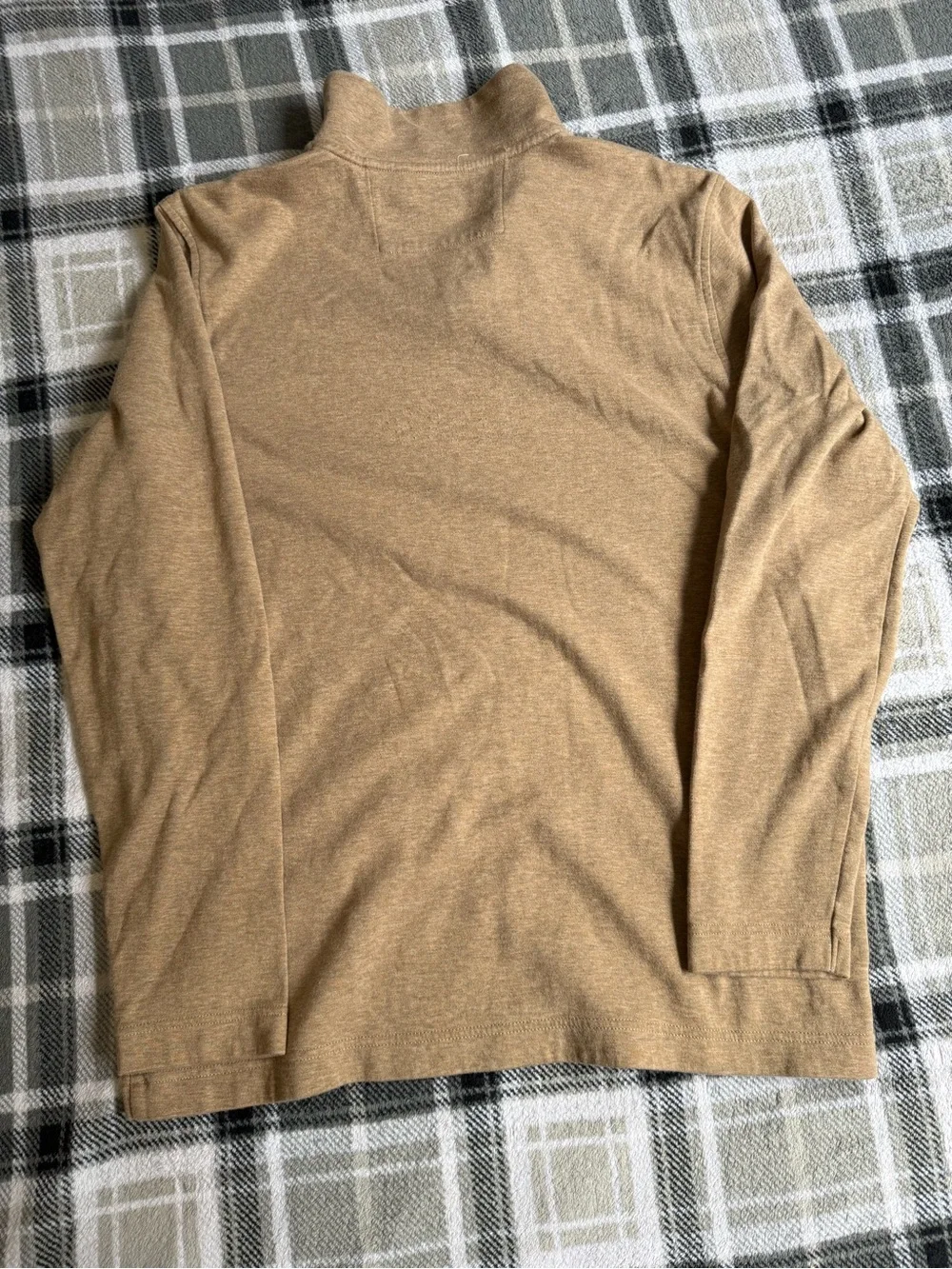 Banana Republic Mens 1/4 Zip Pullover Tan Khaki Mock Neck Cotton Sweater Size L